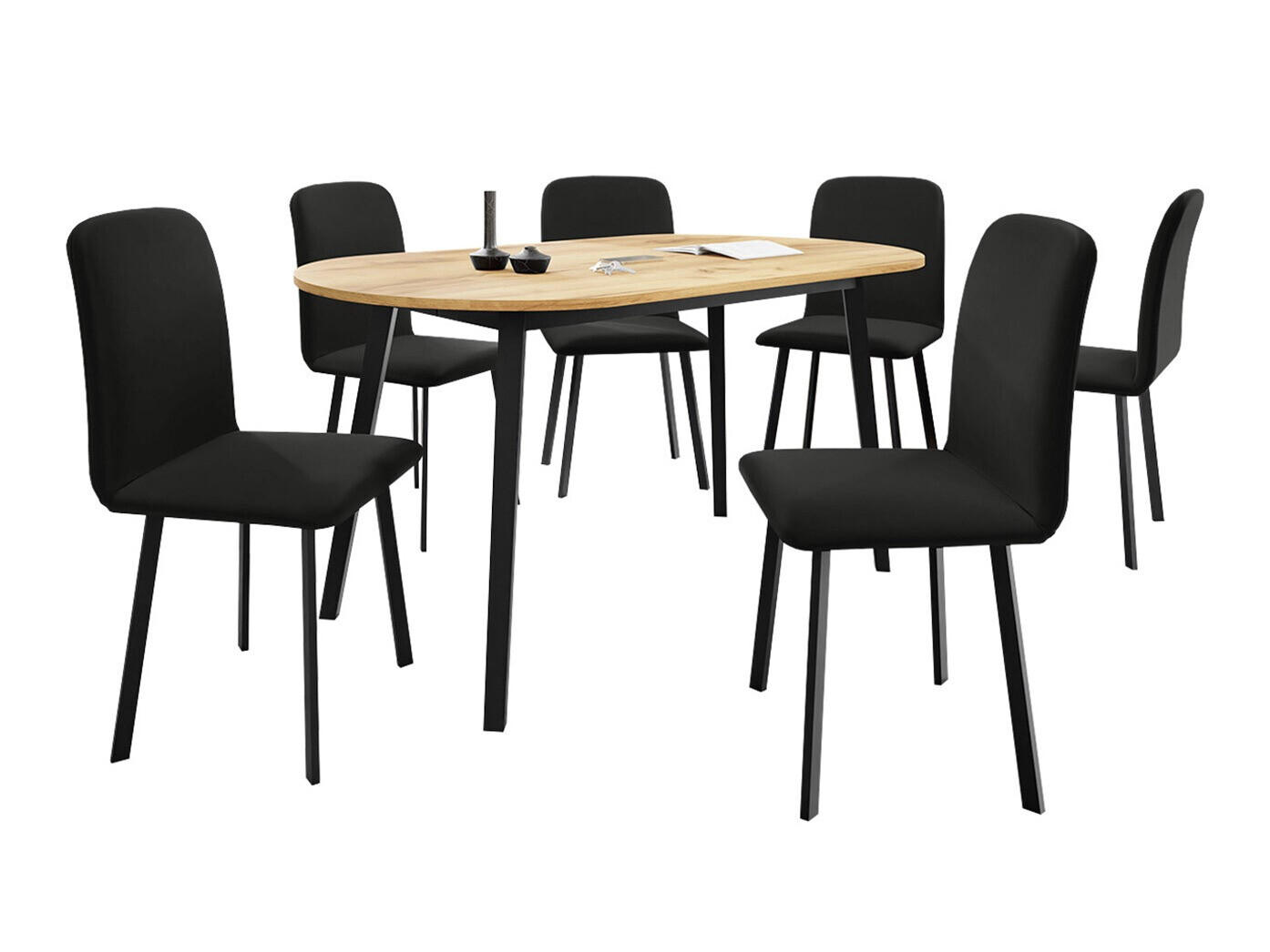 Borðstofusett Edmond 121 (Craft-gyllt eik + Svartur)