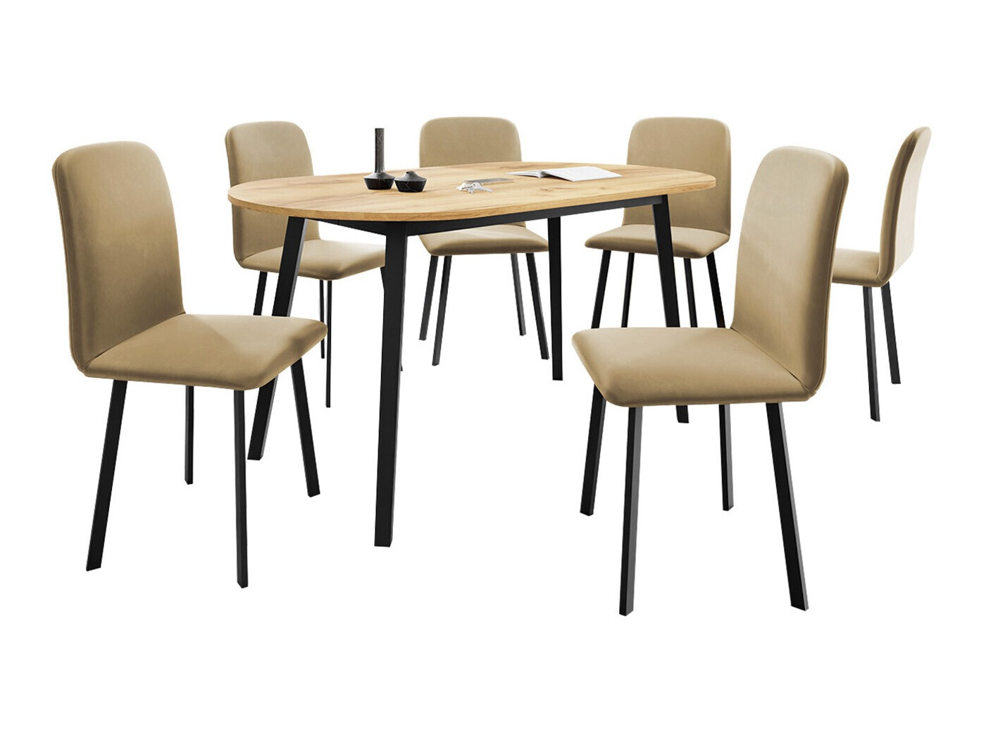 Borðstofusett Edmond 121 (Craft-gyllt eik + Svartur)