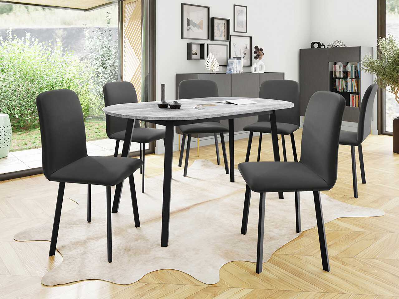 Borðstofusett Edmond 121 (Grár marmari + Svartur)
