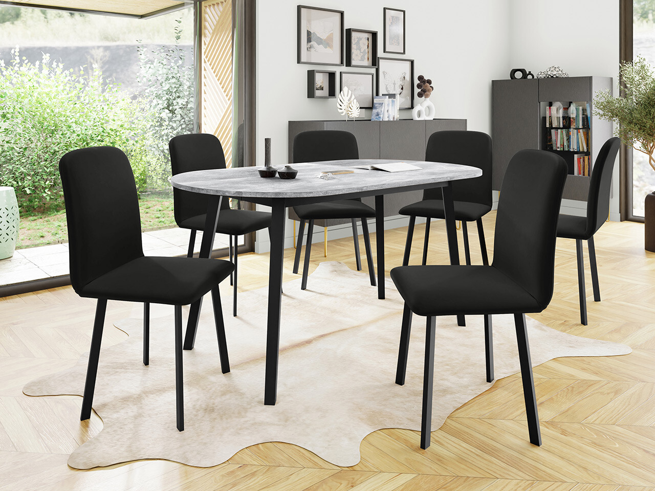 Borðstofusett Edmond 121 (Grár marmari + Svartur)