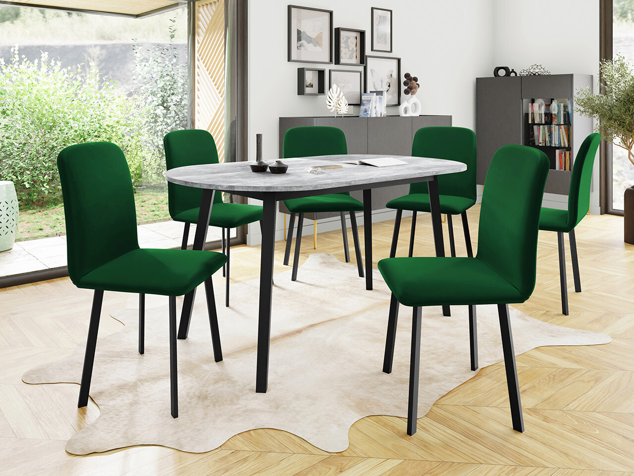 Borðstofusett Edmond 121 (Grár marmari + Svartur)