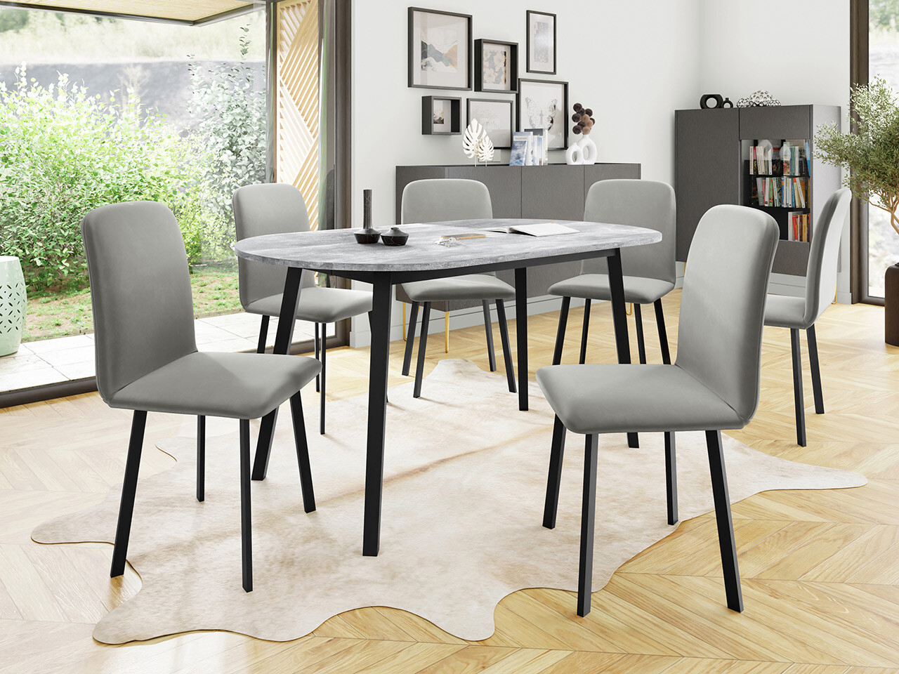 Borðstofusett Edmond 121 (Grár marmari + Svartur)