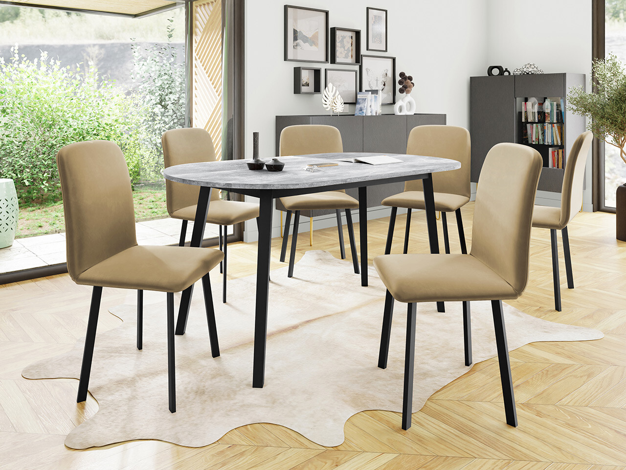 Borðstofusett Edmond 121 (Grár marmari + Svartur)
