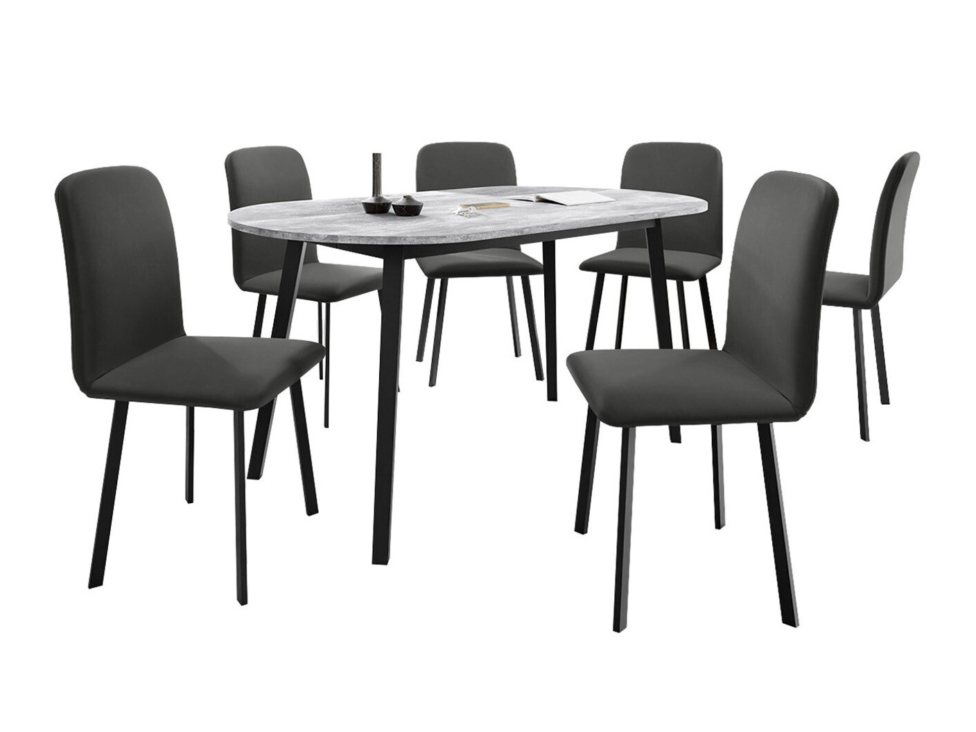 Borðstofusett Edmond 121 (Grár marmari + Svartur)