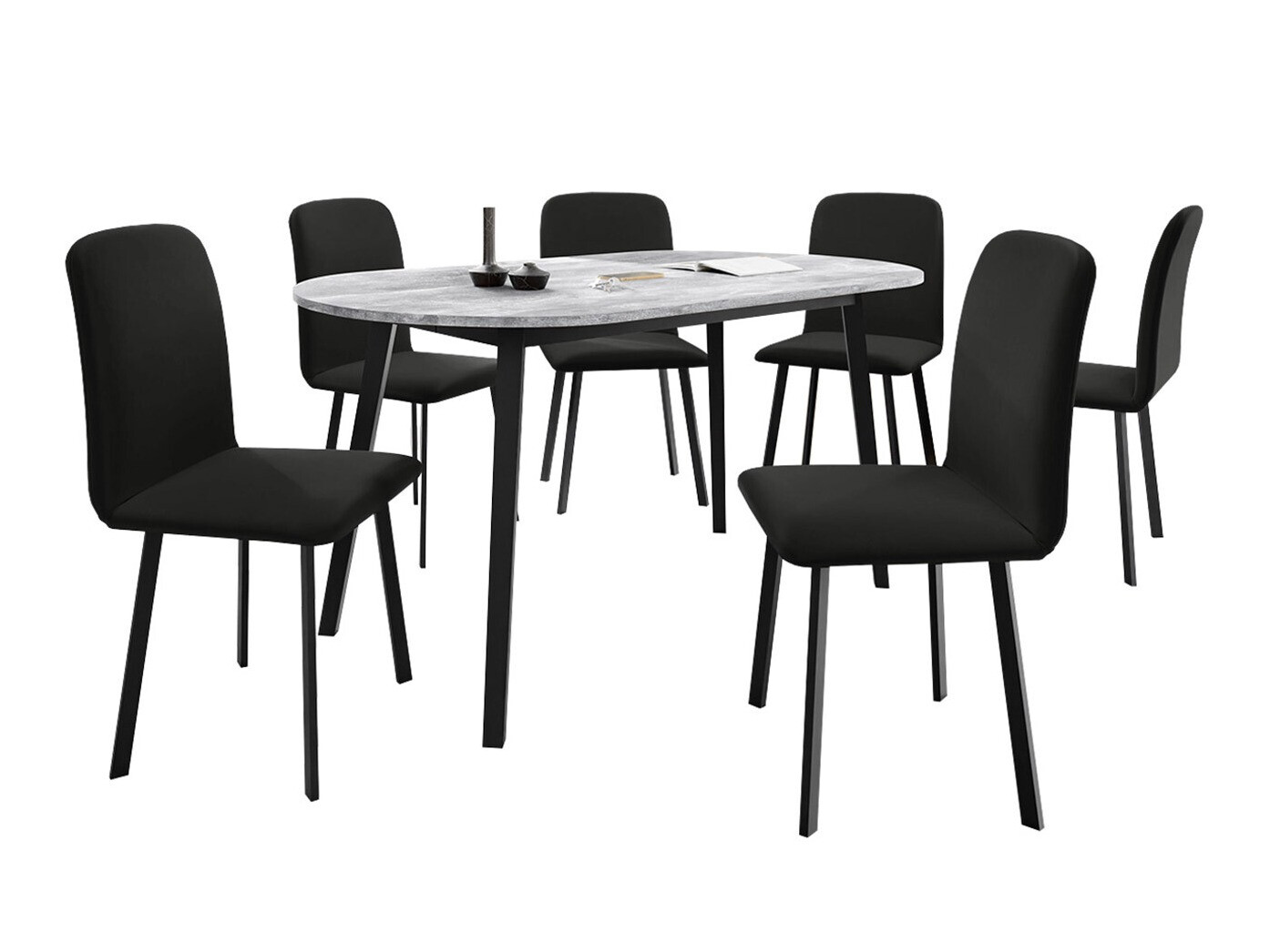 Borðstofusett Edmond 121 (Grár marmari + Svartur)