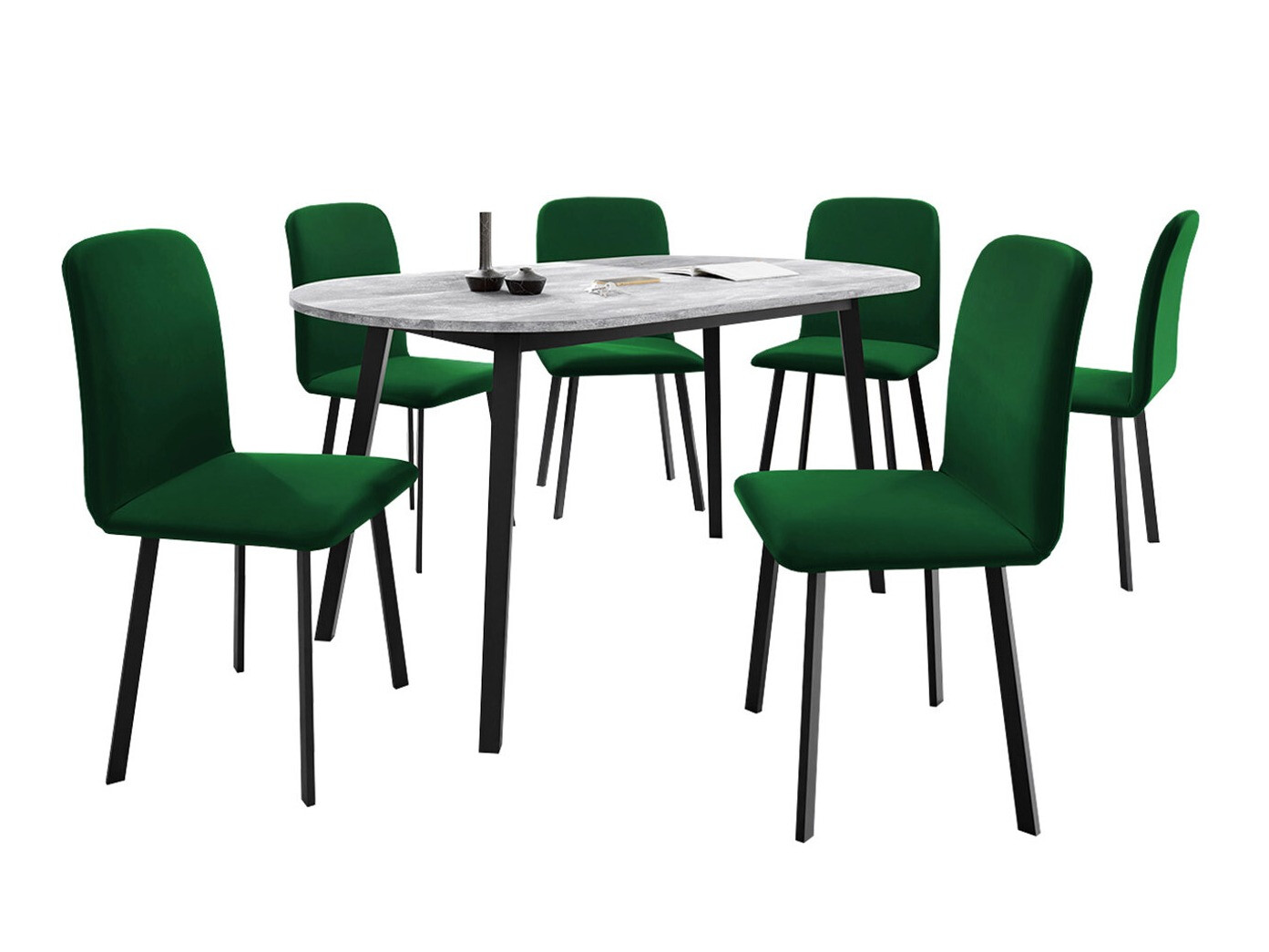 Borðstofusett Edmond 121 (Grár marmari + Svartur)
