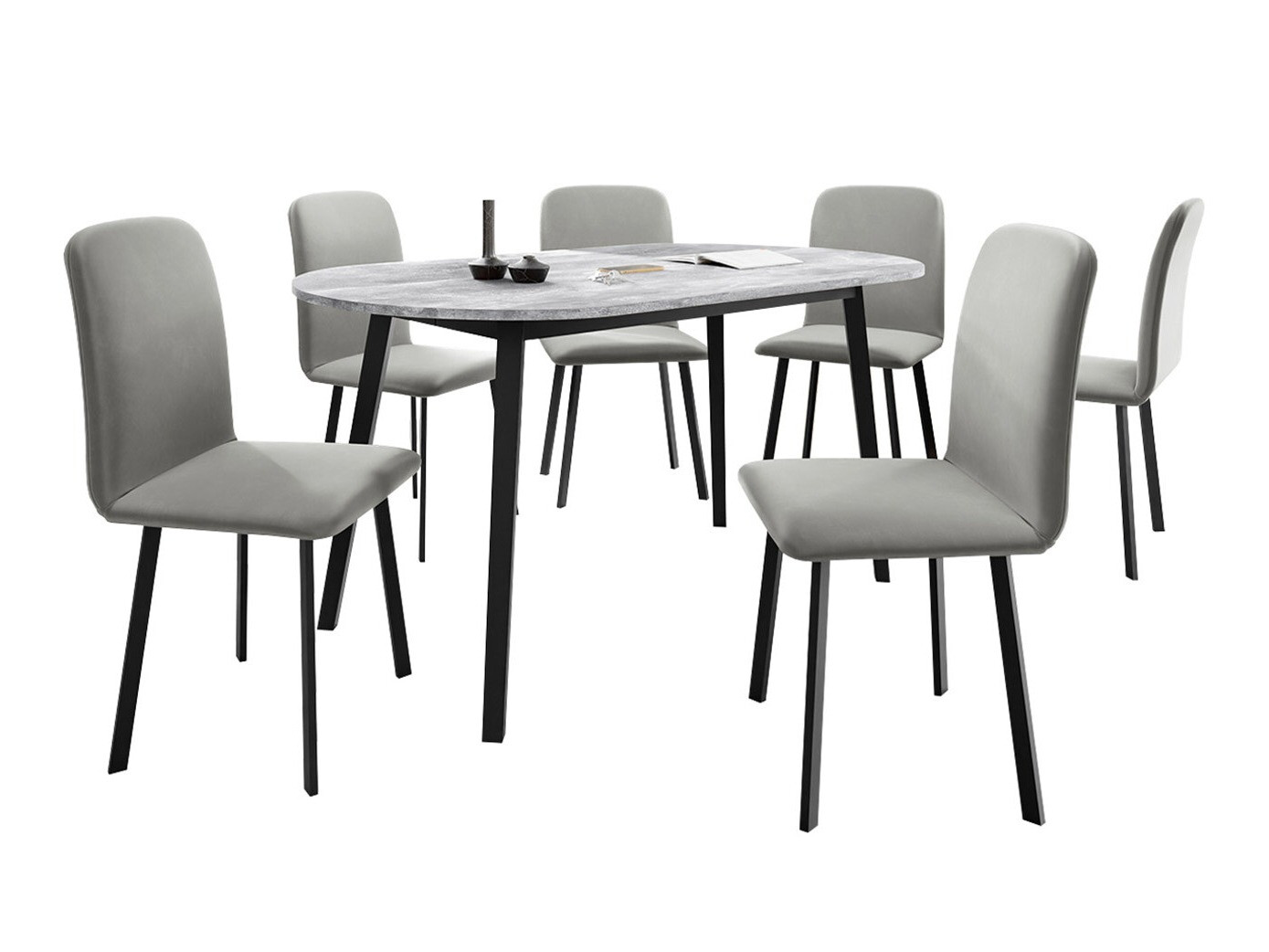 Borðstofusett Edmond 121 (Grár marmari + Svartur)