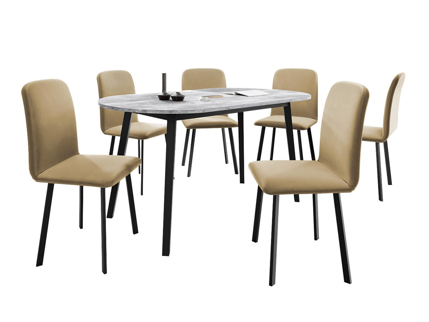Borðstofusett Edmond 121 (Grár marmari + Svartur)
