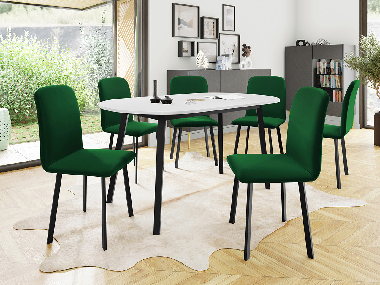 Borðstofusett Edmond 121 (Hvítur + Svartur)