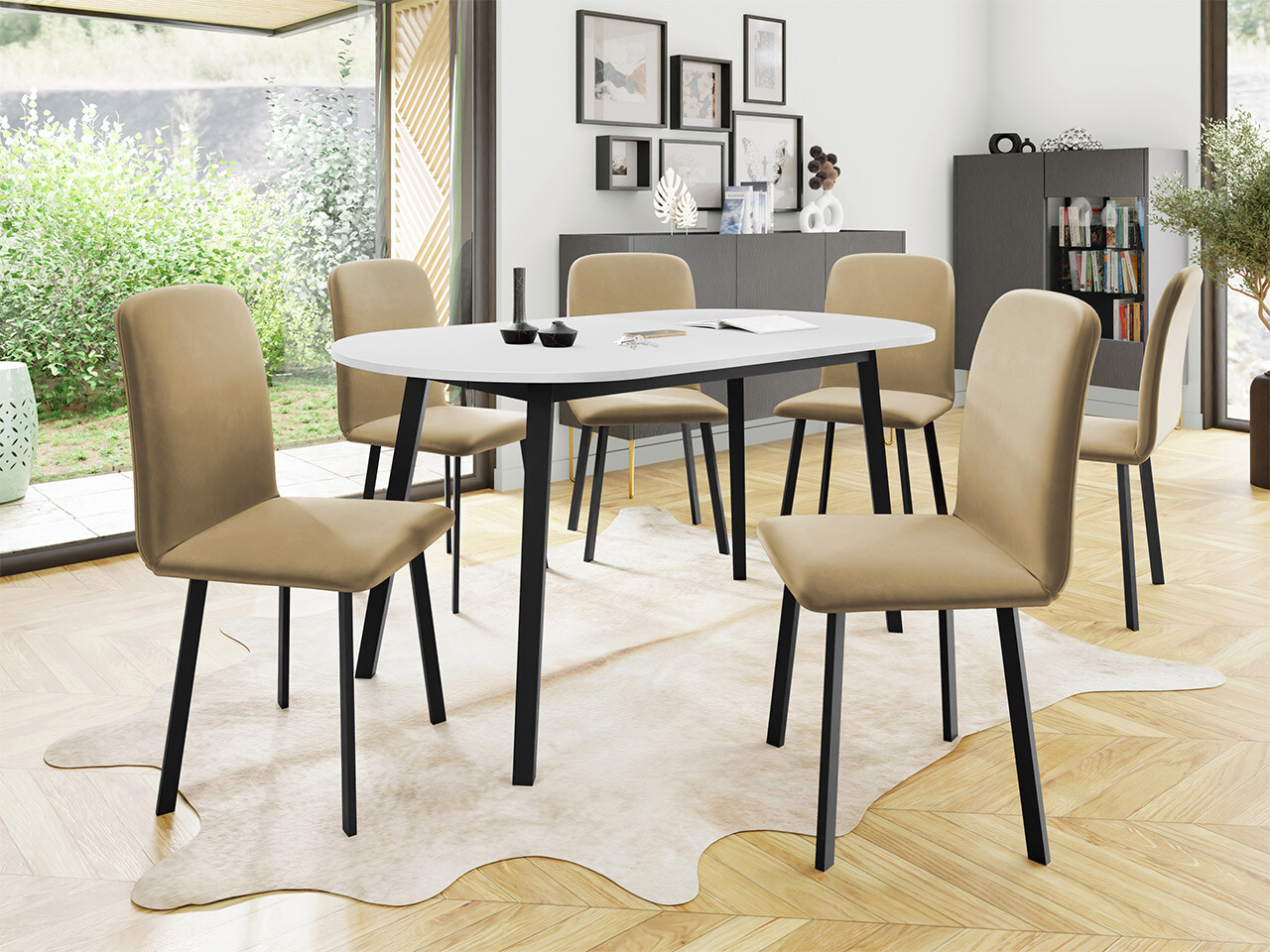 Borðstofusett Edmond 121 (Hvítur + Svartur)