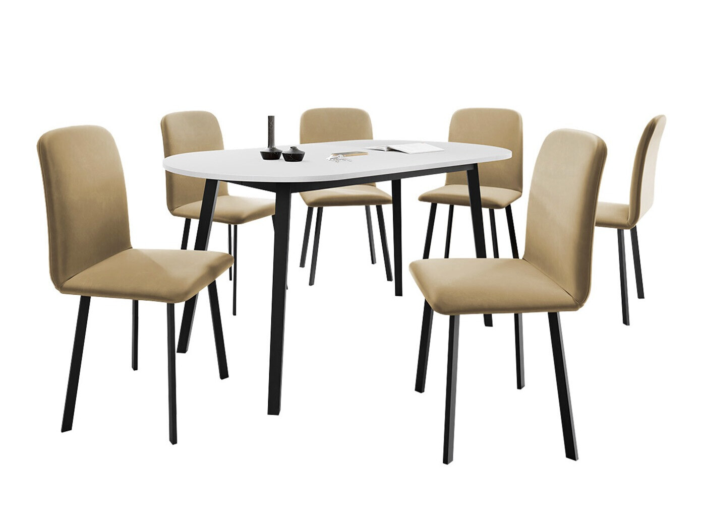 Borðstofusett Edmond 121 (Hvítur + Svartur)