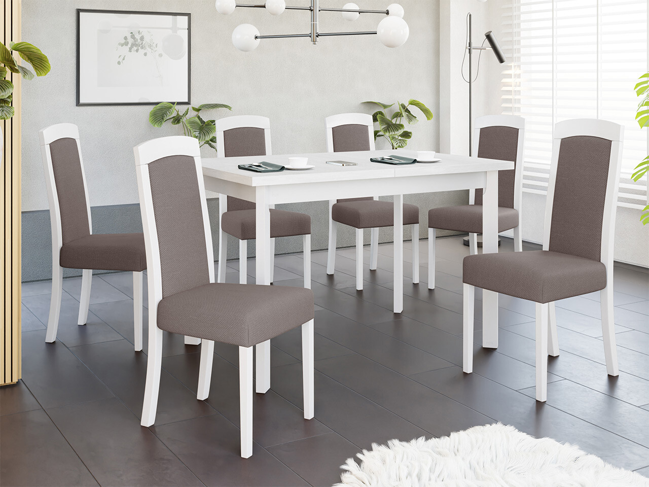 Borðstofusett Victorville 351 (Hvítur)