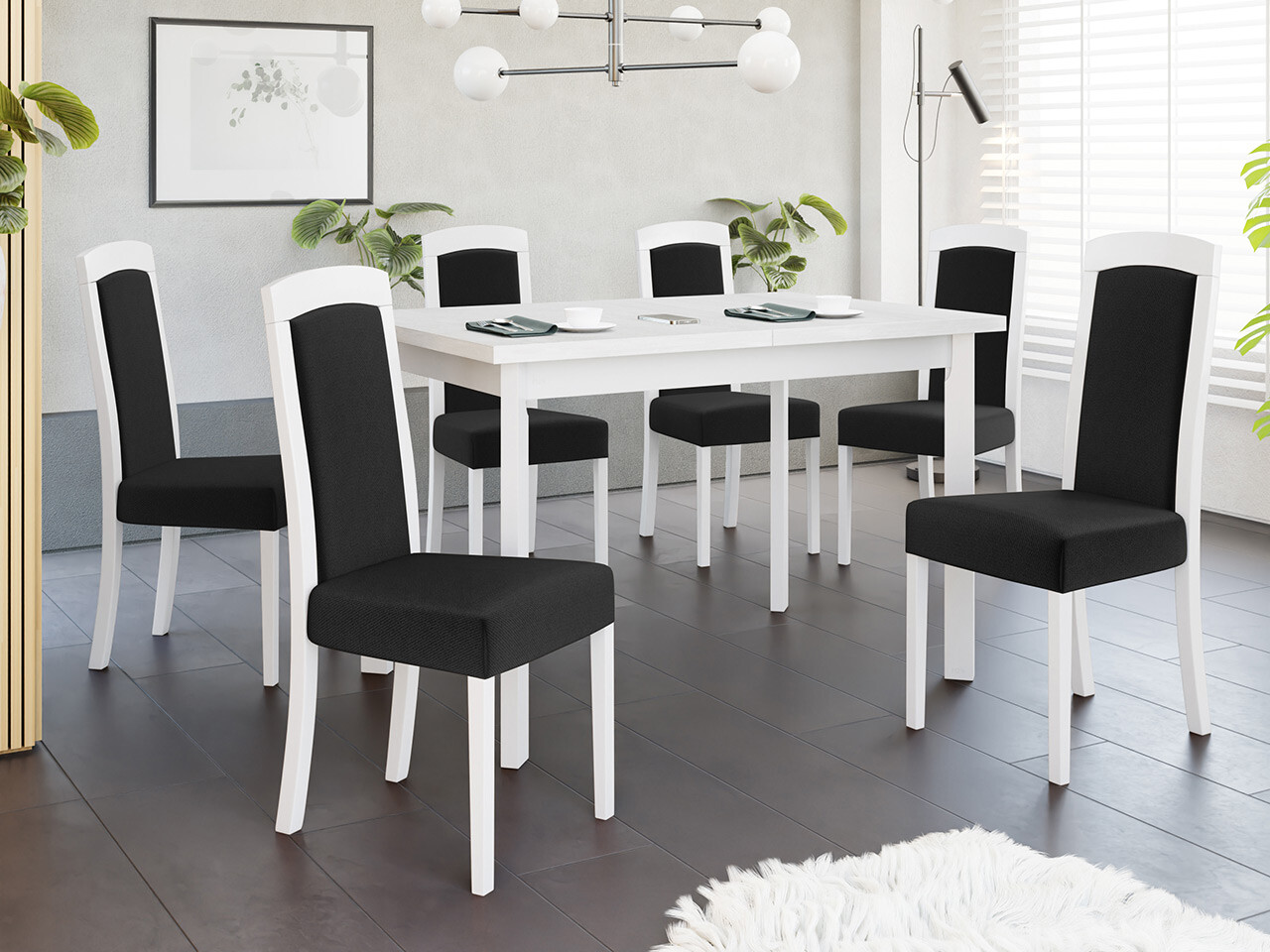 Borðstofusett Victorville 351 (Hvítur)