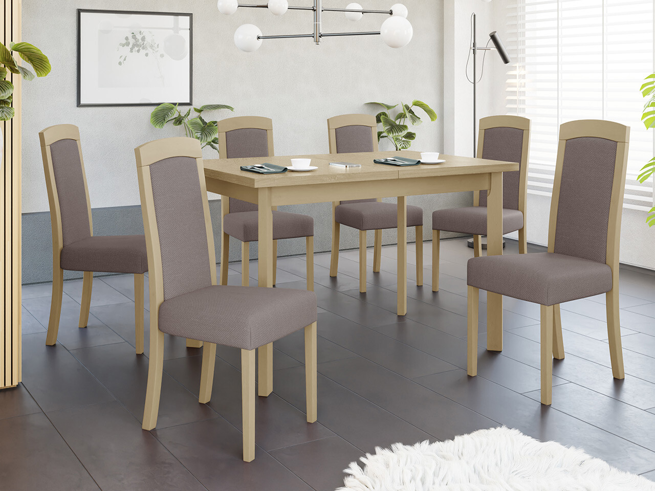 Borðstofusett Victorville 351 (Sonoma-eik)