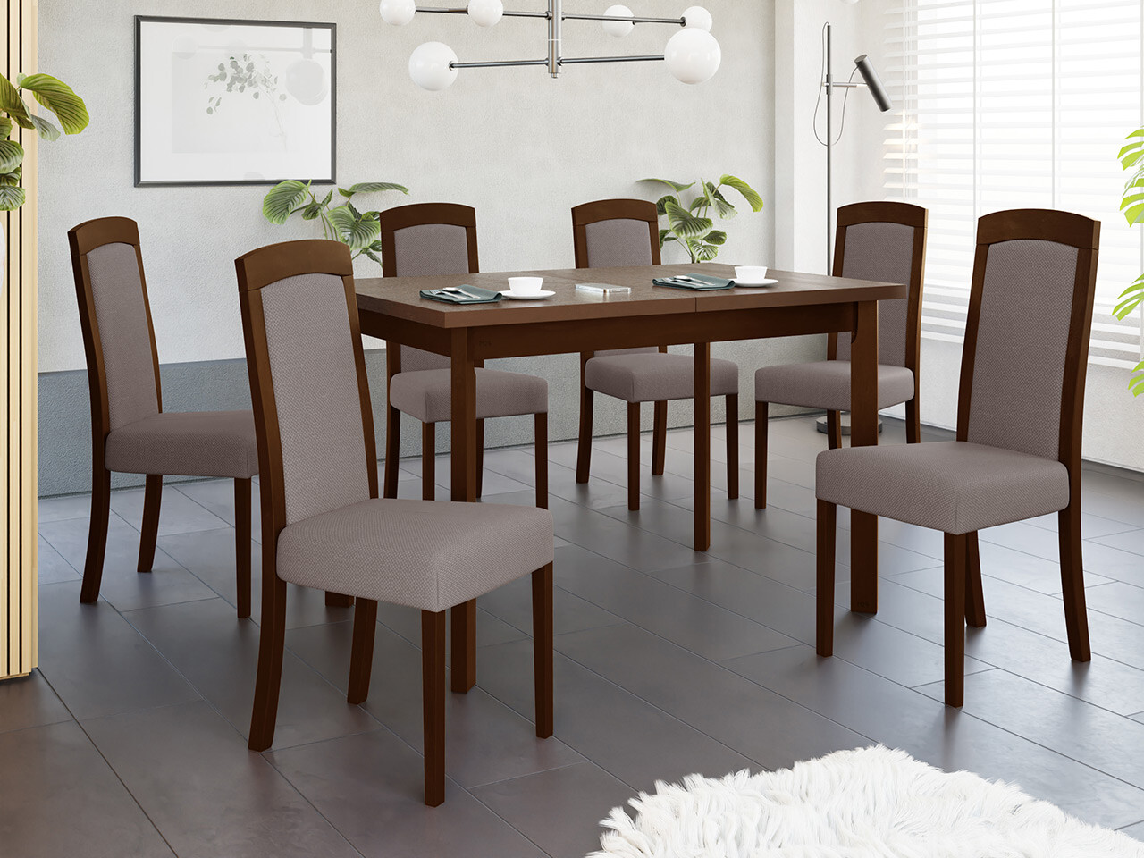 Borðstofusett Victorville 351 (Valhneta)