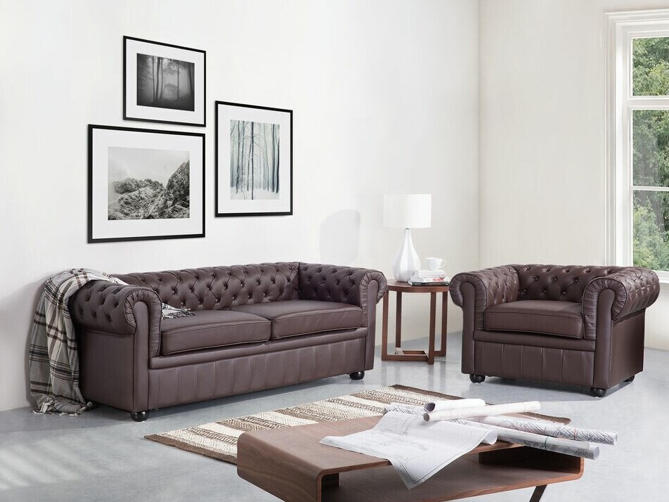 Chesterfield-hægindastóll Cirdoro 105 (Dökkbrúnn)