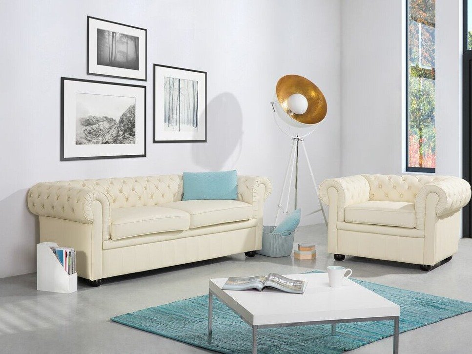 Chesterfield-hægindastóll Cirdoro 105 (Rjómalitur)