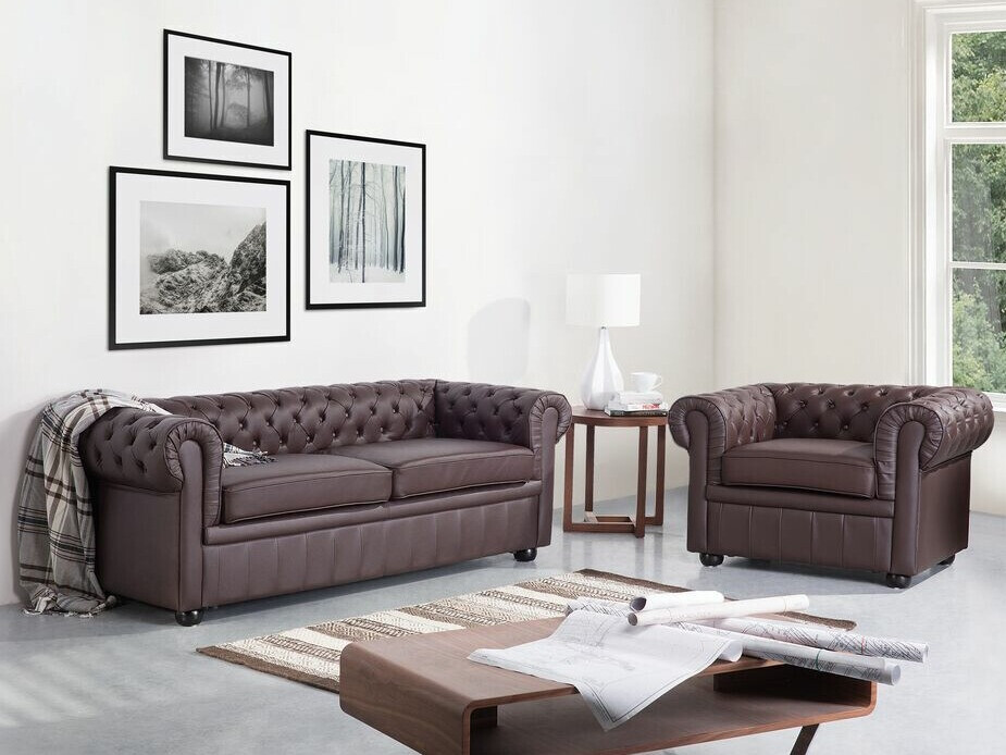 Chesterfield-bólstrað húsgagnasett Cirdoro 112 (Dökkbrúnn)