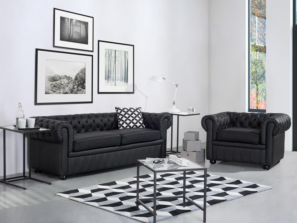 Chesterfield-bólstrað húsgagnasett Cirdoro 112 (Svartur)