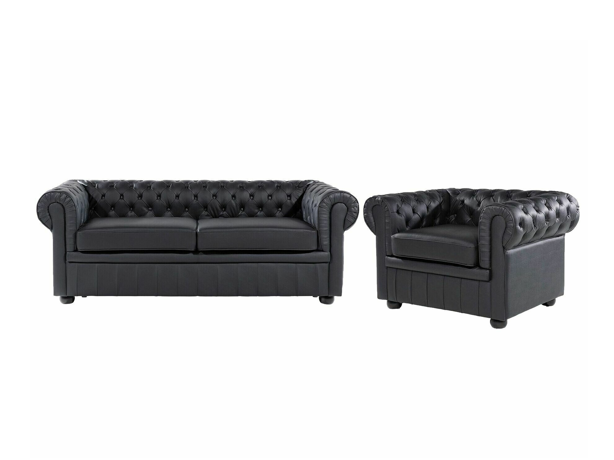 Chesterfield-bólstrað húsgagnasett Cirdoro 112 (Svartur)