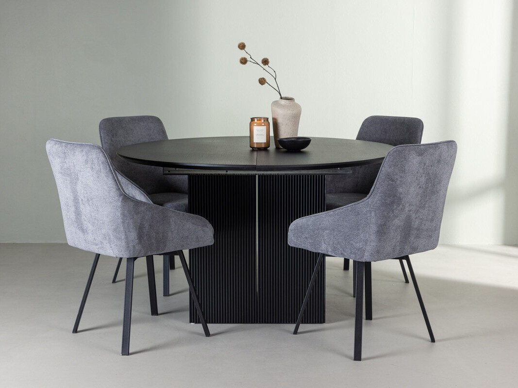 Borðstofusett Dallas 4335 (Svartur + Dökkgrár)