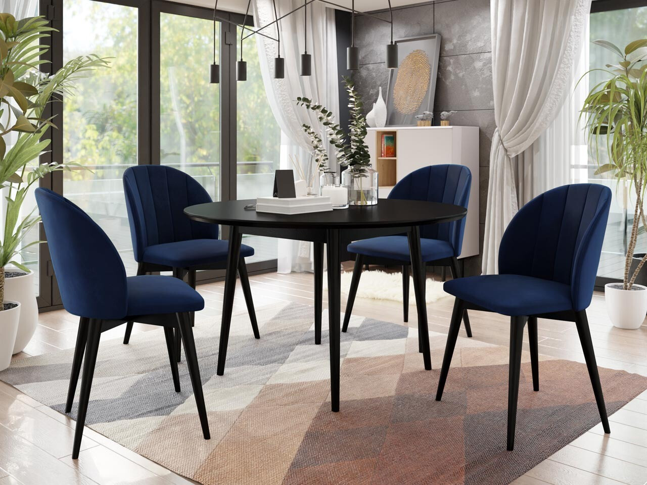 Borðstofusett Racine 127 (Svartur + Magic Velvet 2216)