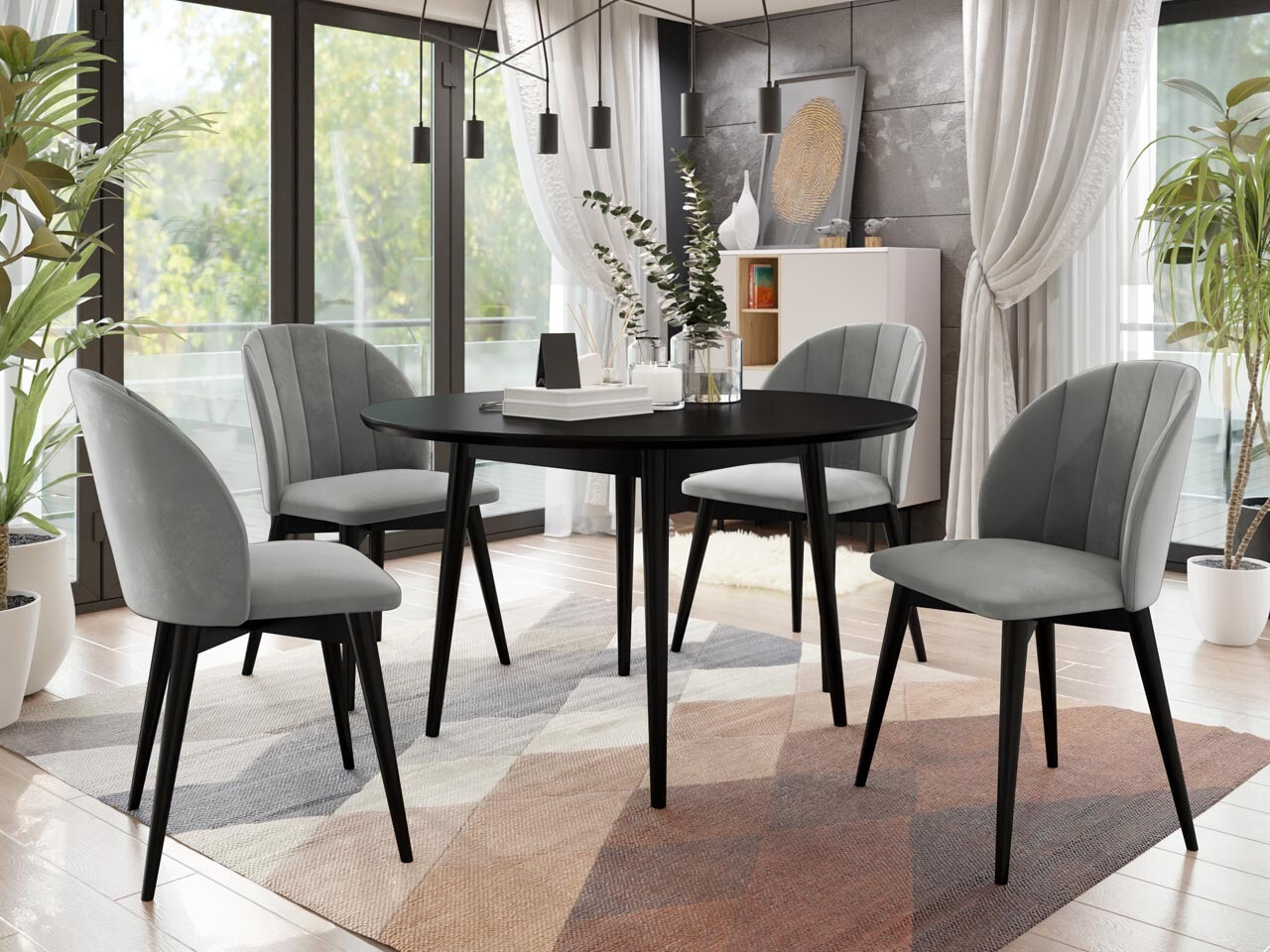 Borðstofusett Racine 127 (Svartur + Magic Velvet 2217)