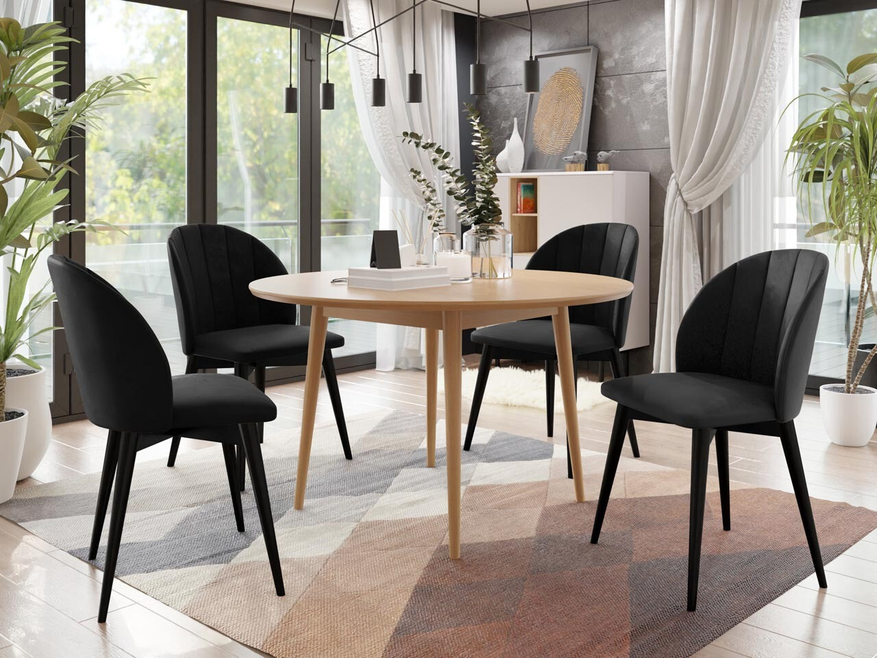 Borðstofusett Racine 127 (Svartur + Magic Velvet 2219)