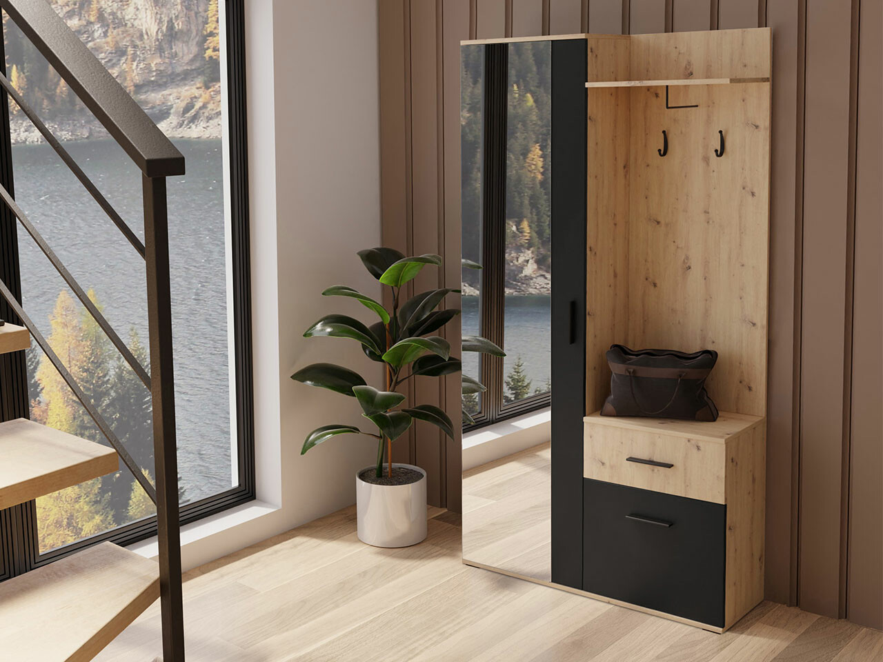 Forstofusett Pavo (Artisan-eik + Svartur)