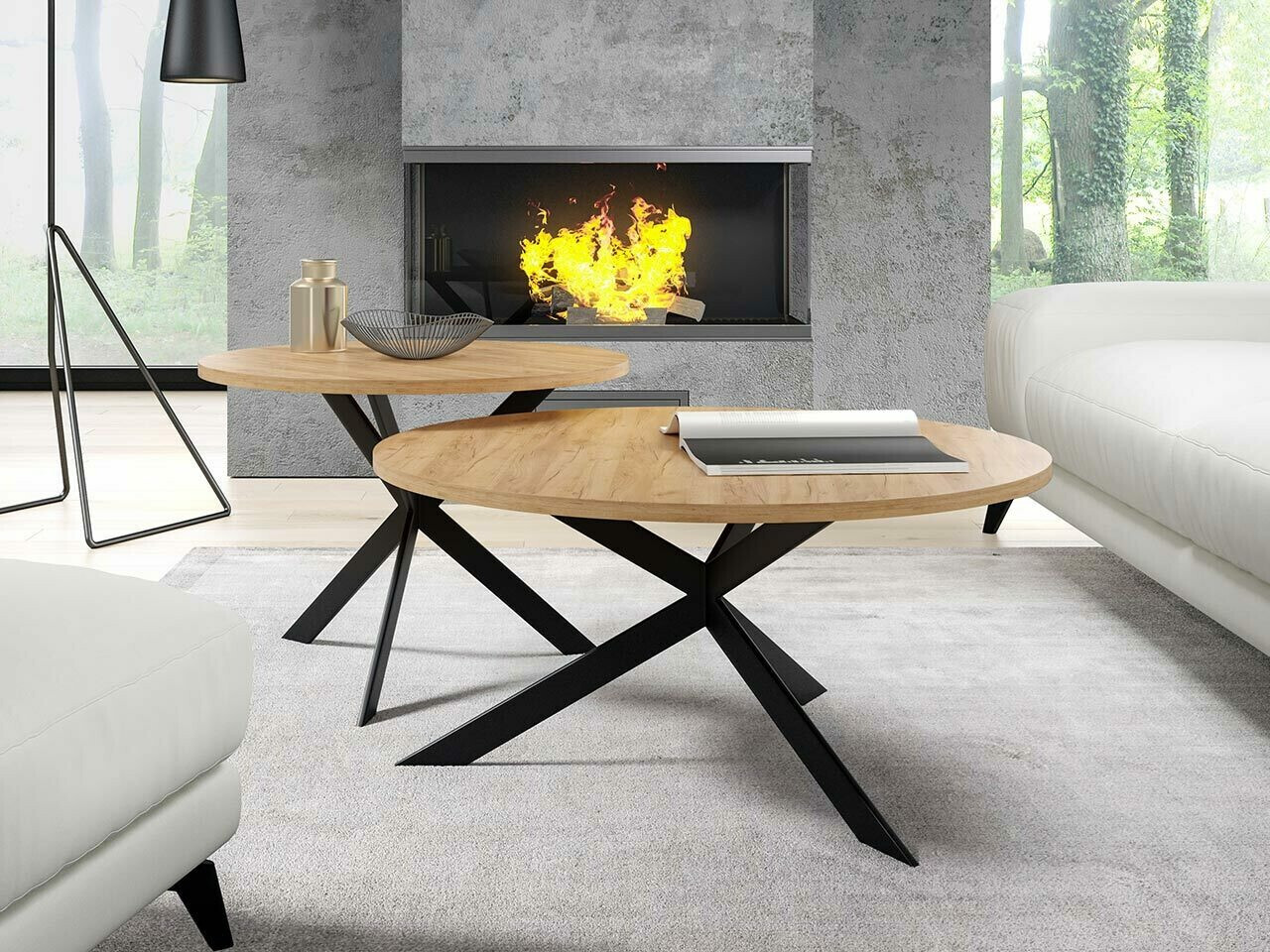 Sett af sófaborðum Oswego 108 (Craft-gyllt eik + Svartur)