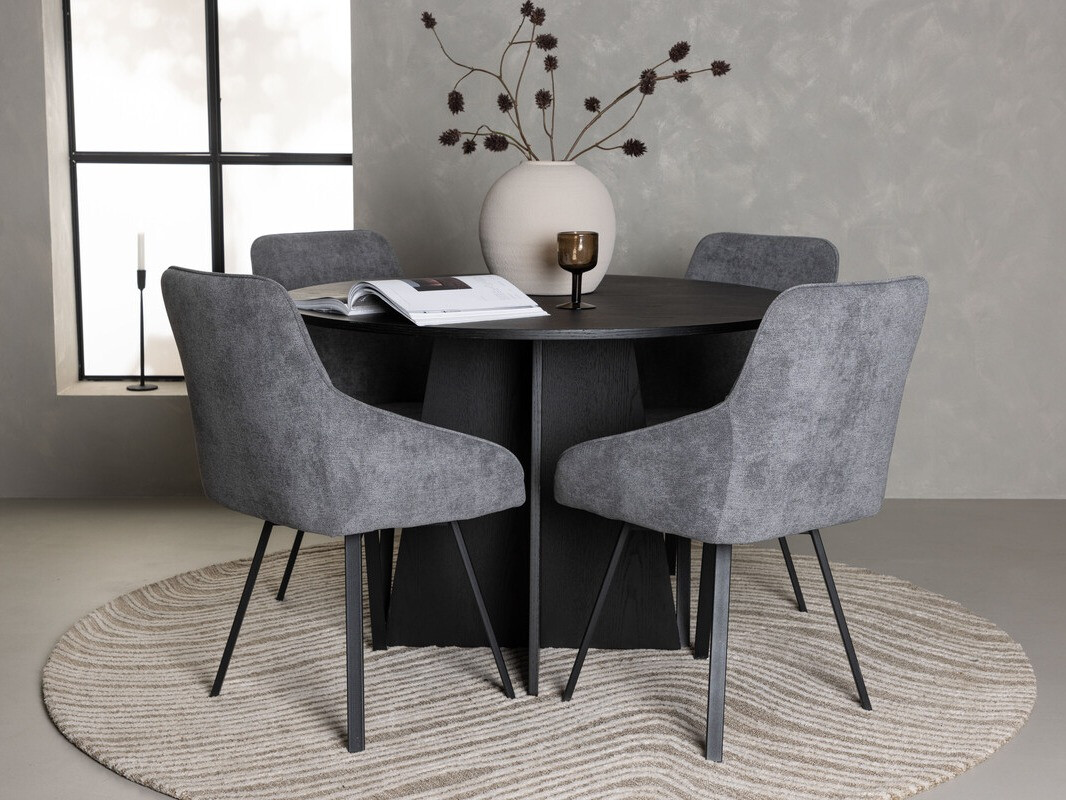 Borðstofusett Dallas 4325 (Dökkgrár + Svartur)