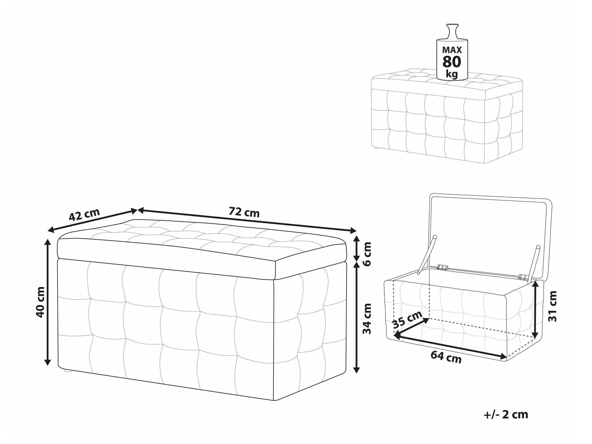 Bólstraður bekkur Berwyn 1754 (Ljósbrúnn)
