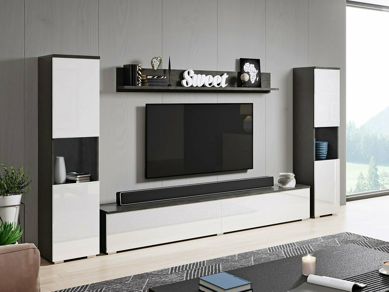 Stofusett Sarasota 131 (Dökkgrár + Hvítt háglans)