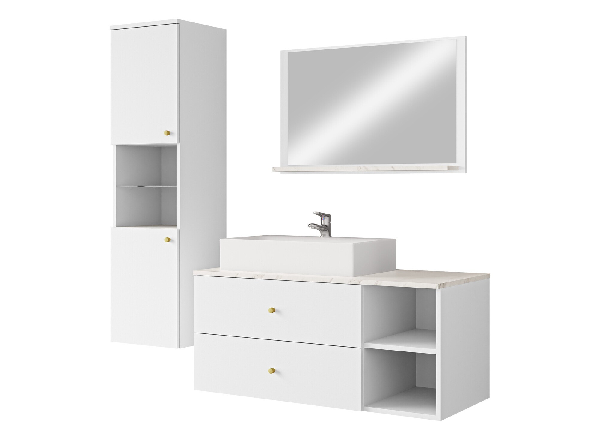 Baðherbergissett Salus II (Hvítur + Hvítur marmari)