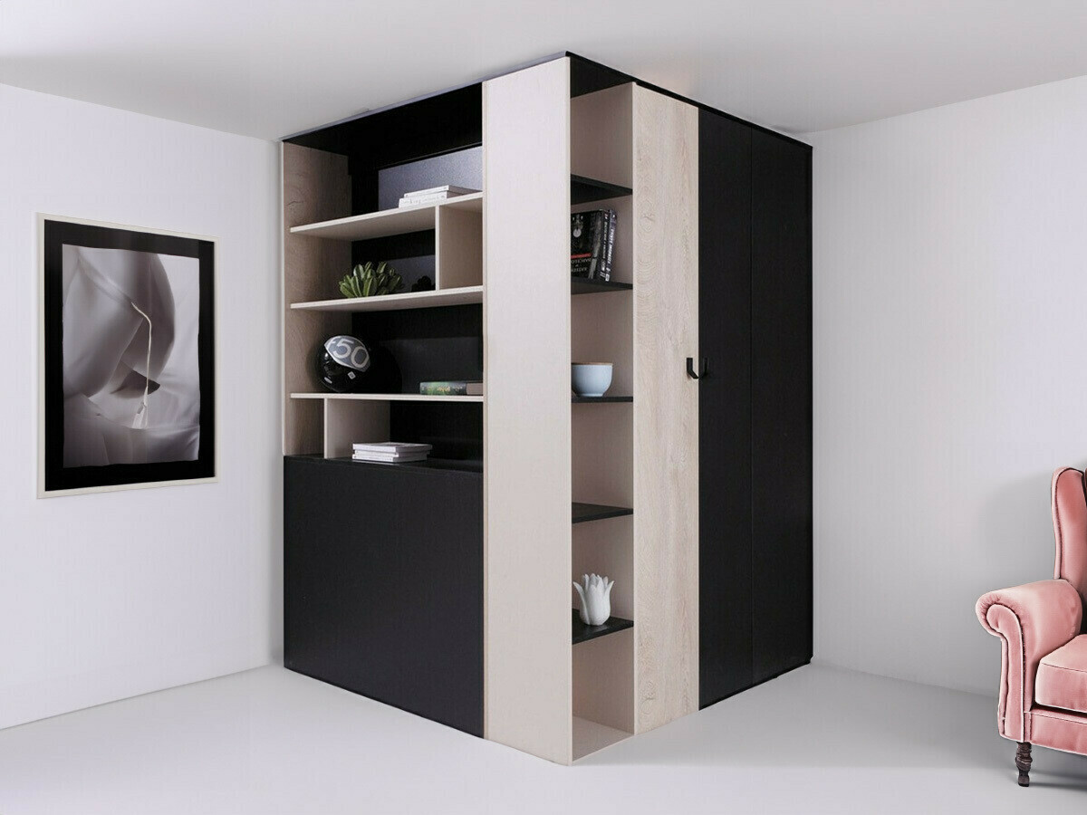 Hornfataskápur Camteso 113 (Svartur + Eik + Beige)