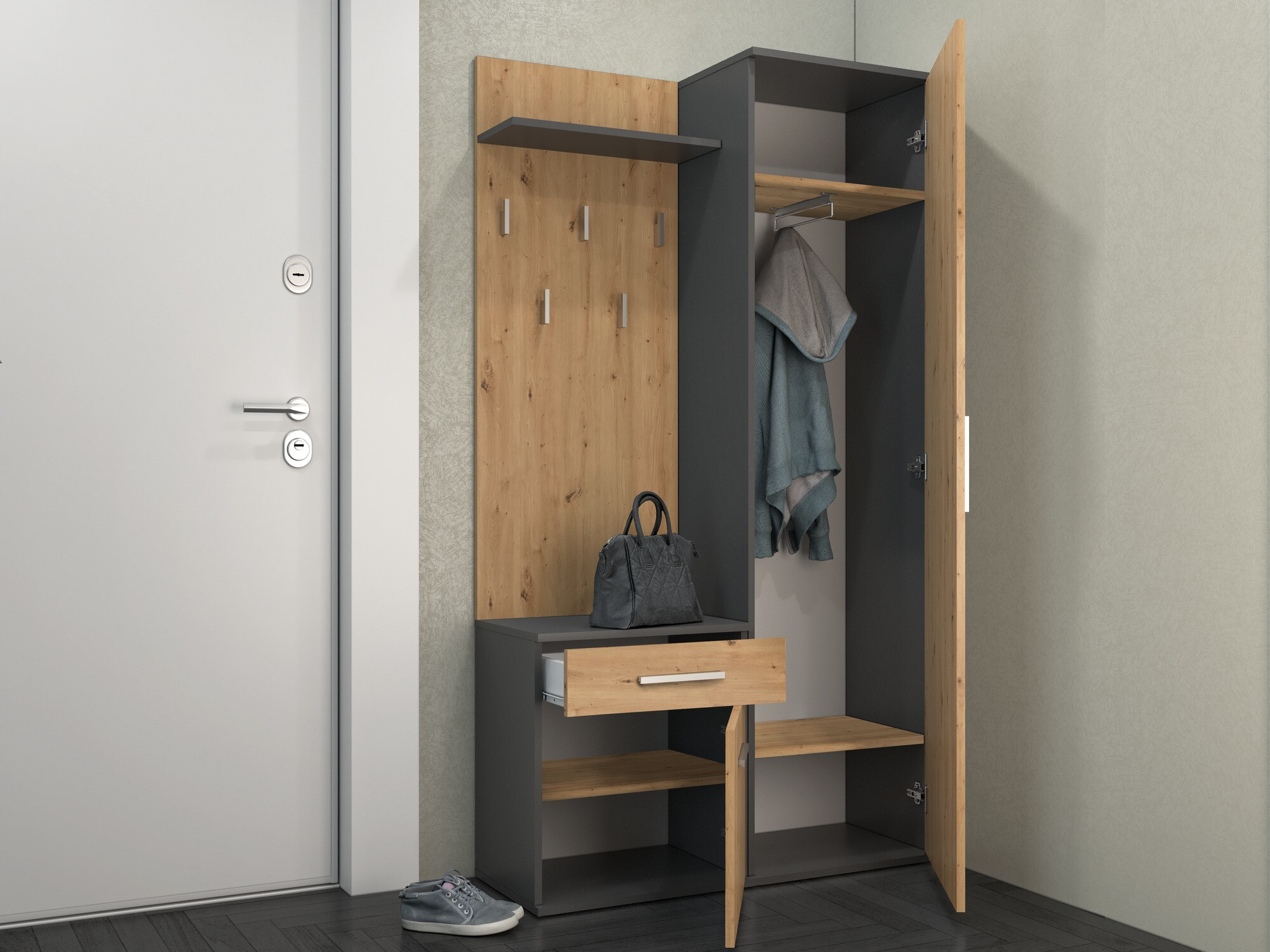 Forstofusett Mandeville 126 (Artisan-eik + Antrasít)