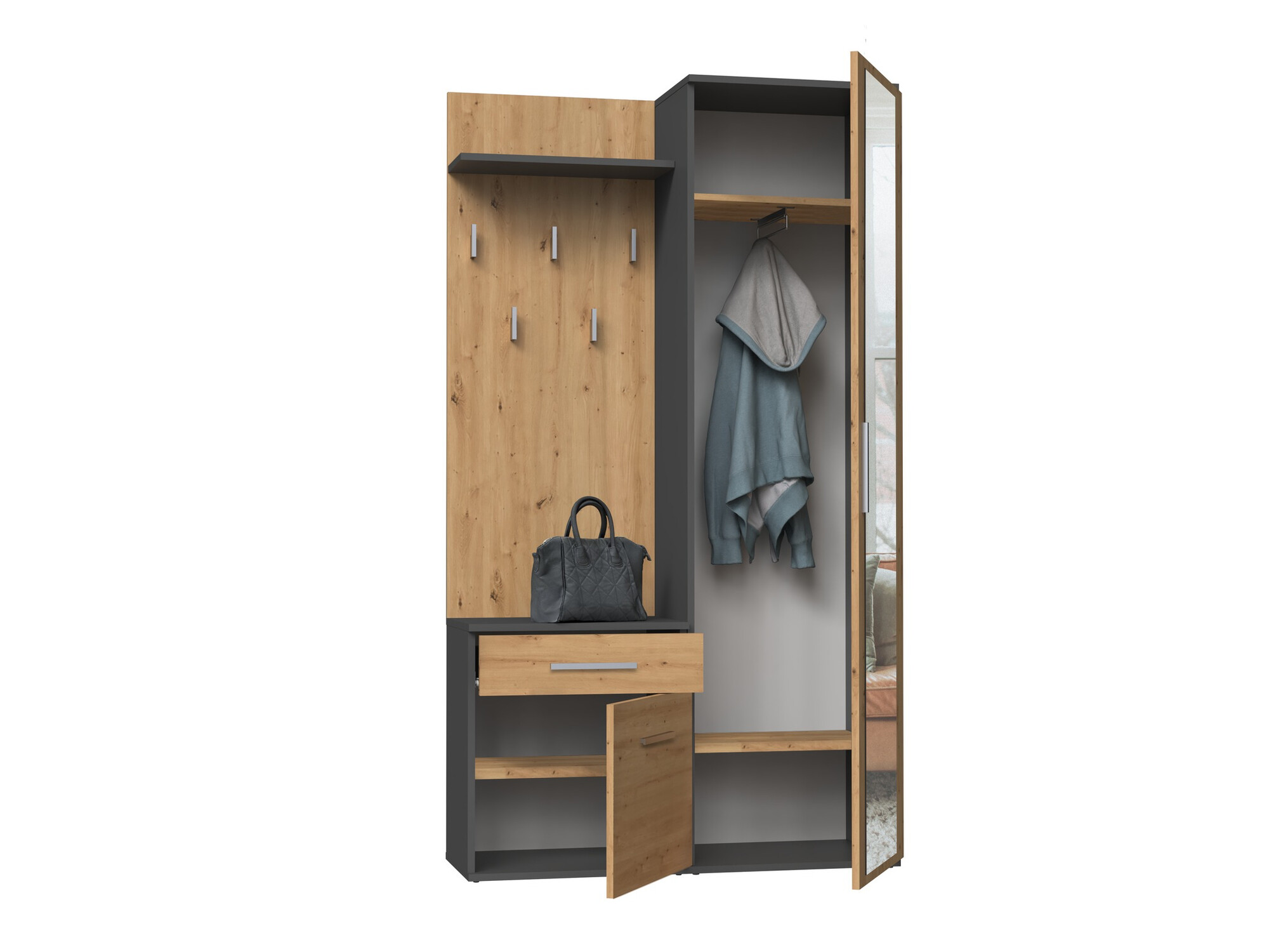 Forstofusett Mandeville 126 (Artisan-eik + Antrasít)