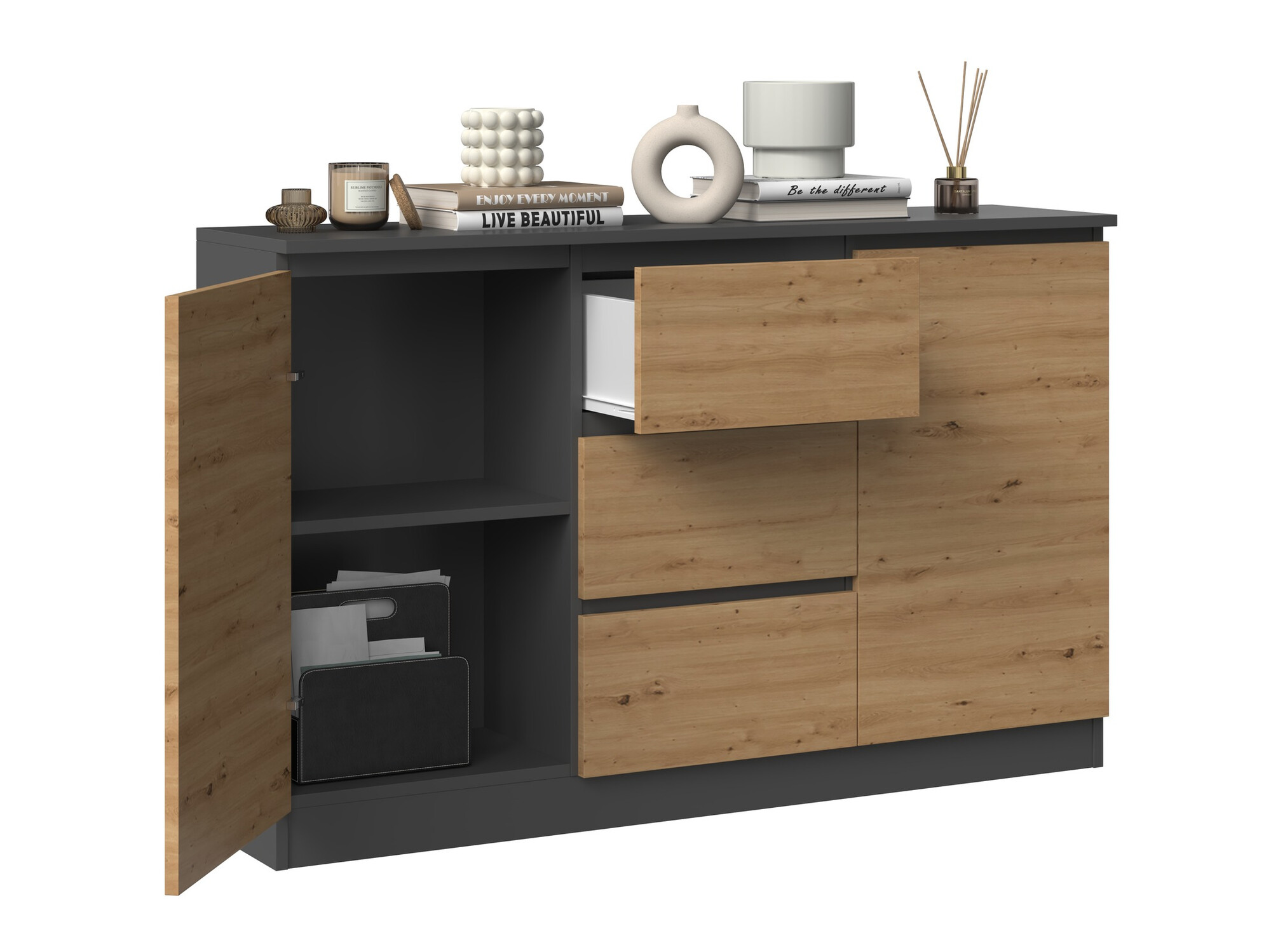 Kommóða Elbvelu 112 (Antrasít + Artisan-eik)
