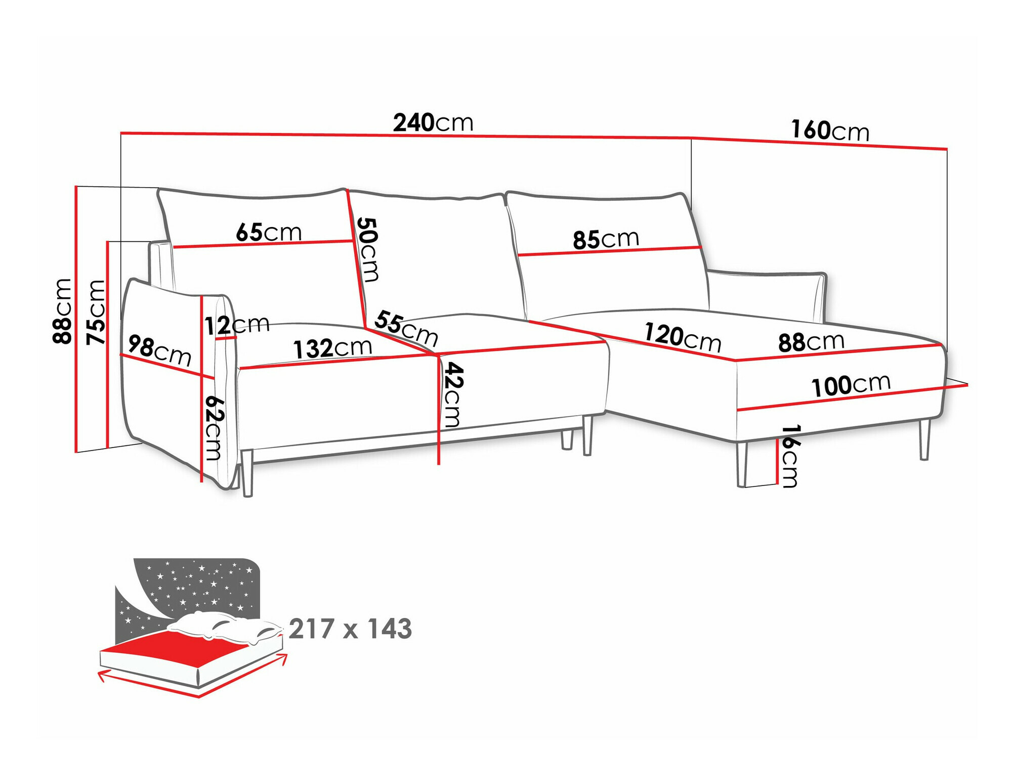 Horn­sófi Columbus 224 (Velo 623)