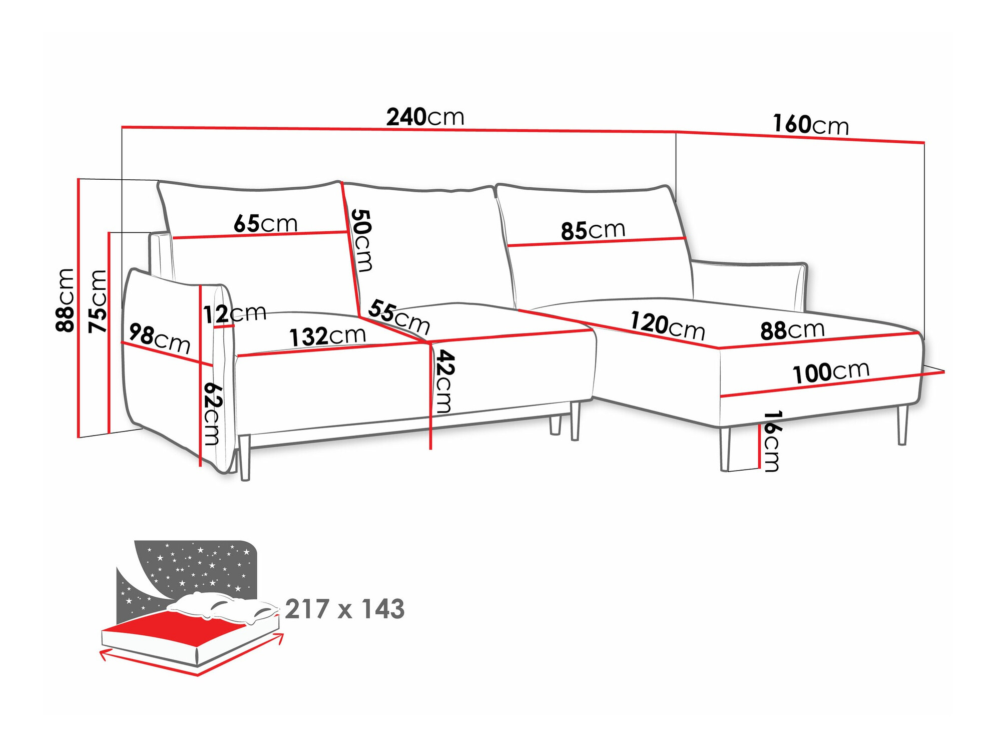 Horn­sófi Columbus 224 (Velo 626)