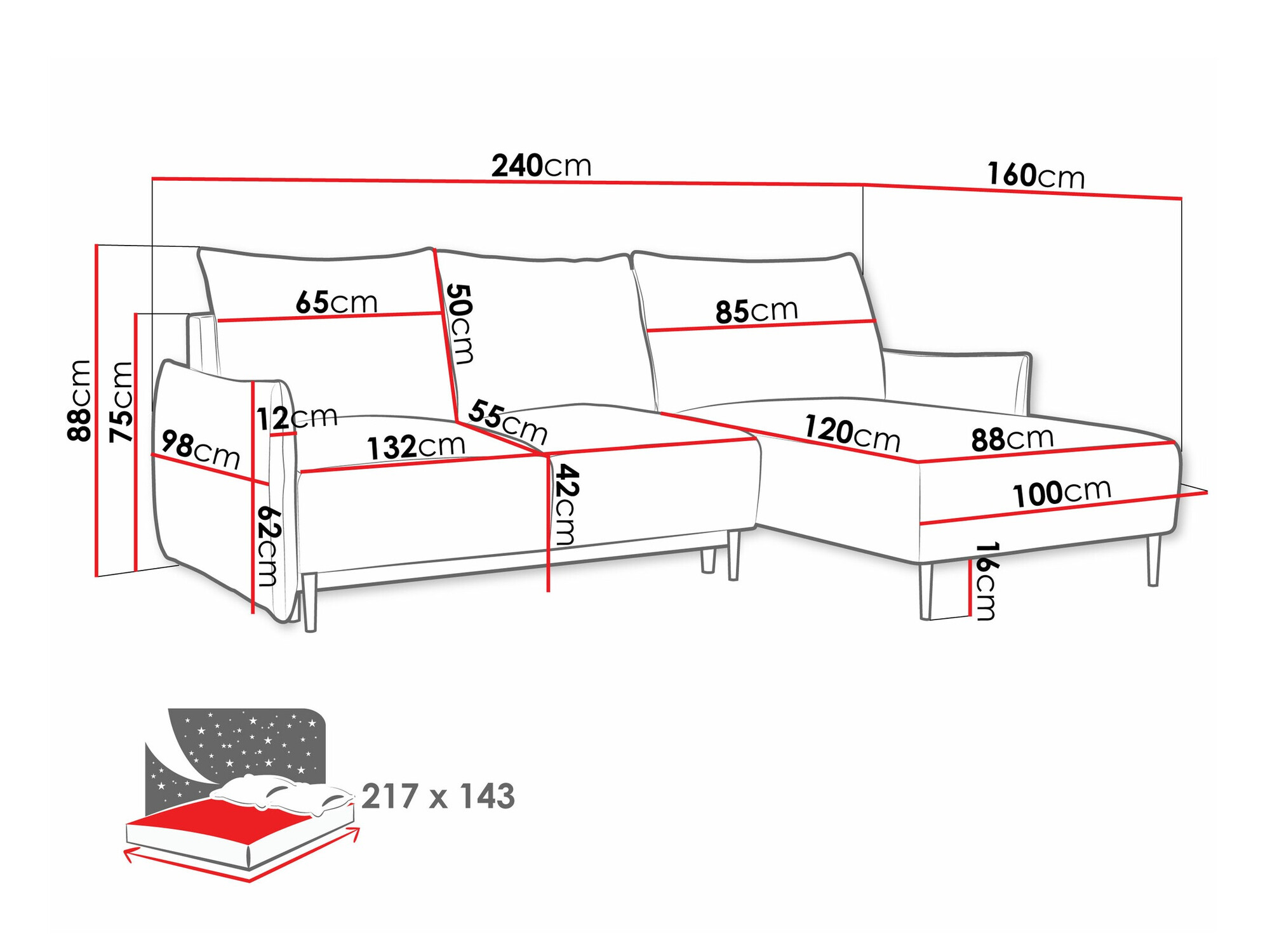 Horn­sófi Columbus 224 (Velo 633)