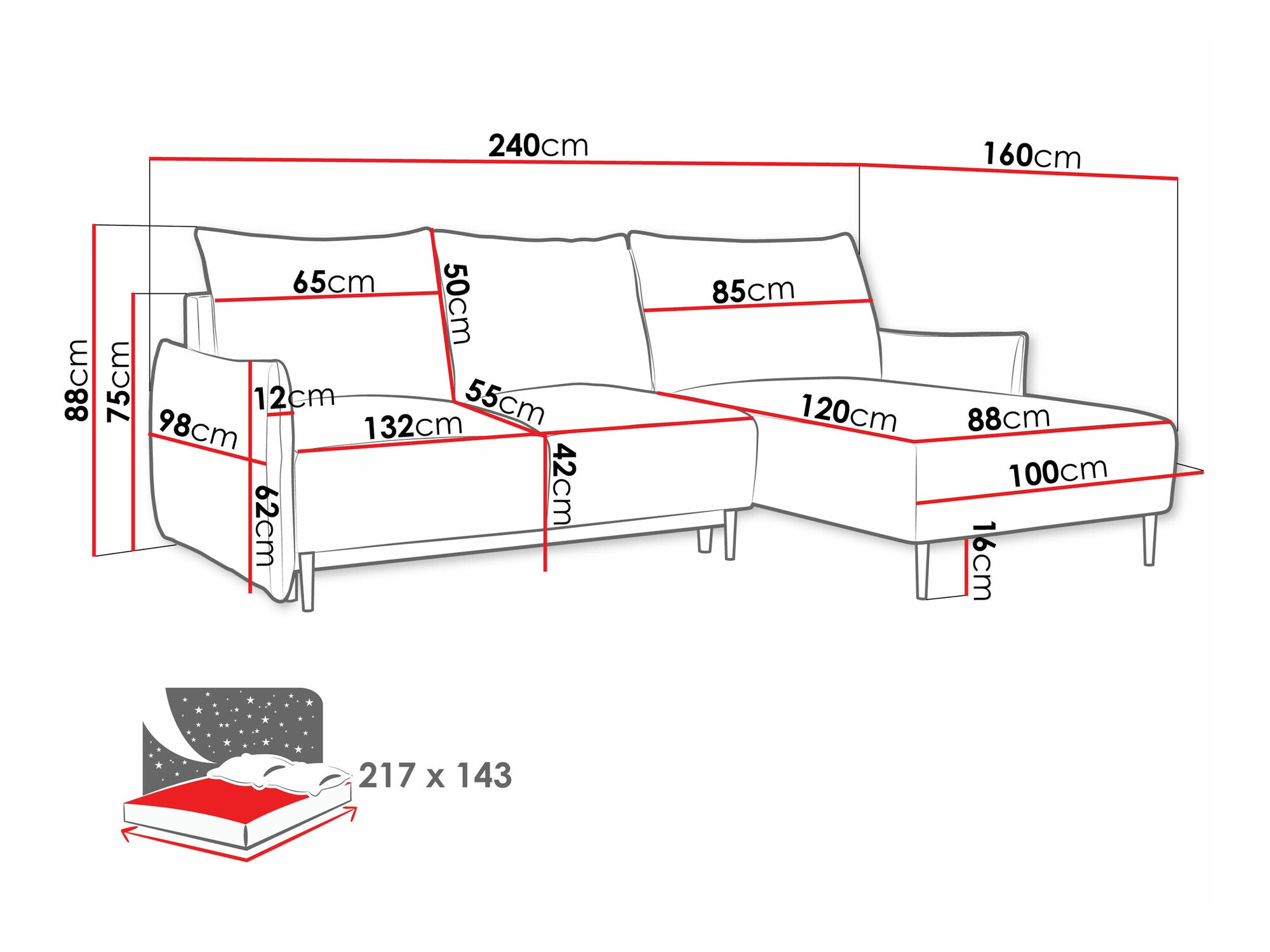 Horn­sófi Columbus 224 (Velo 636)