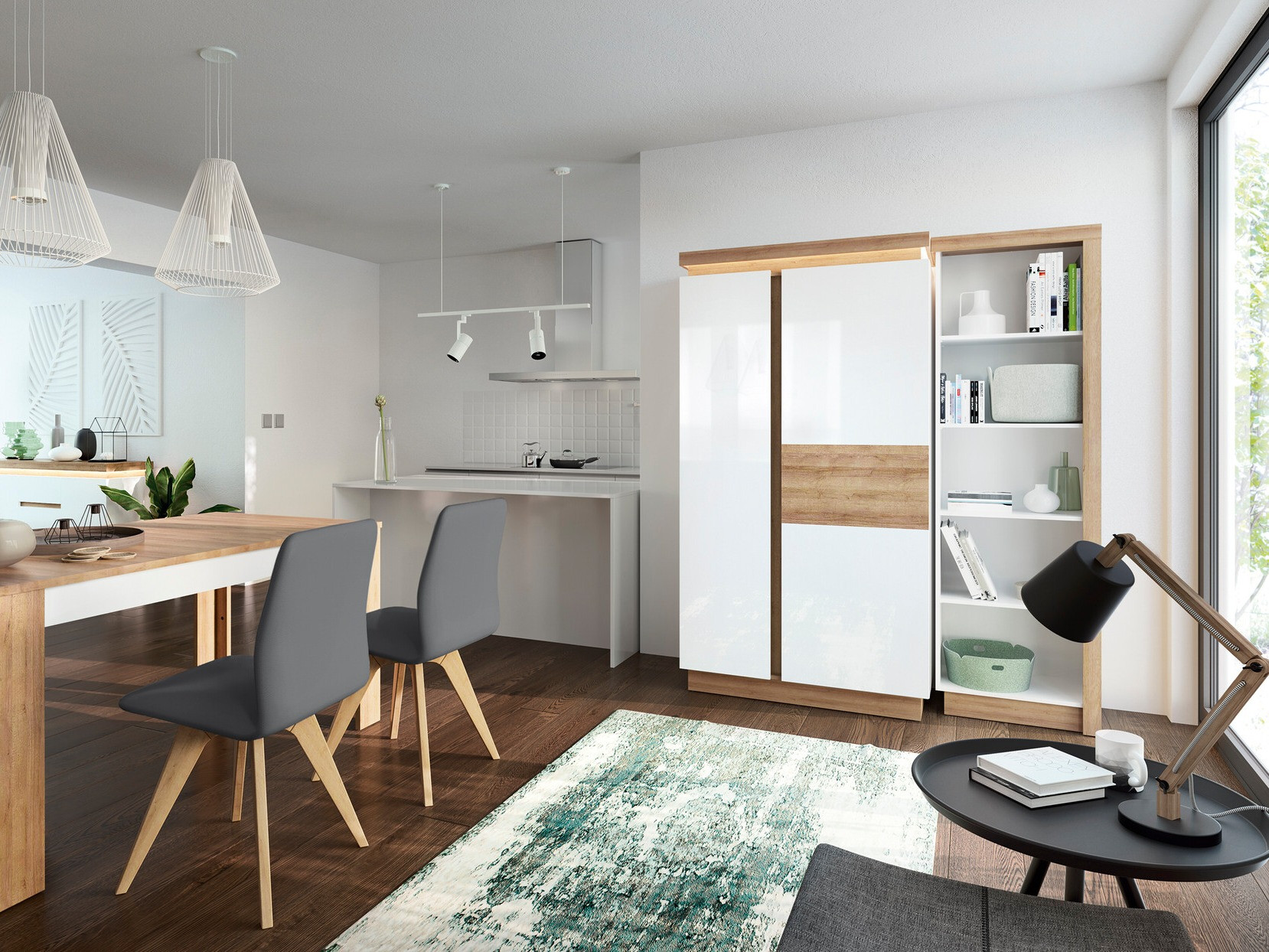Fataskápur Feldeli 106 (Riviera eik + Hvítt háglans)