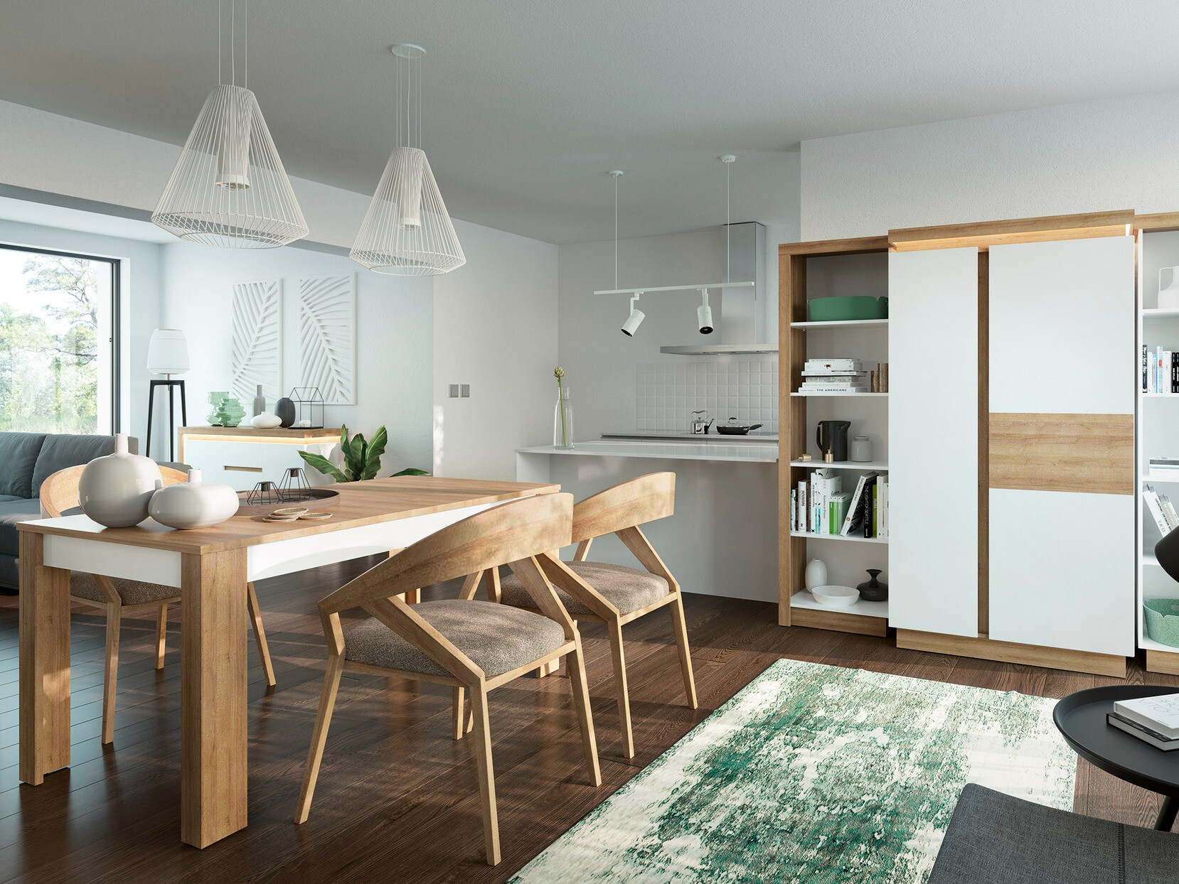 Borð Feldeli 119 (Riviera eik + Hvítt háglans)