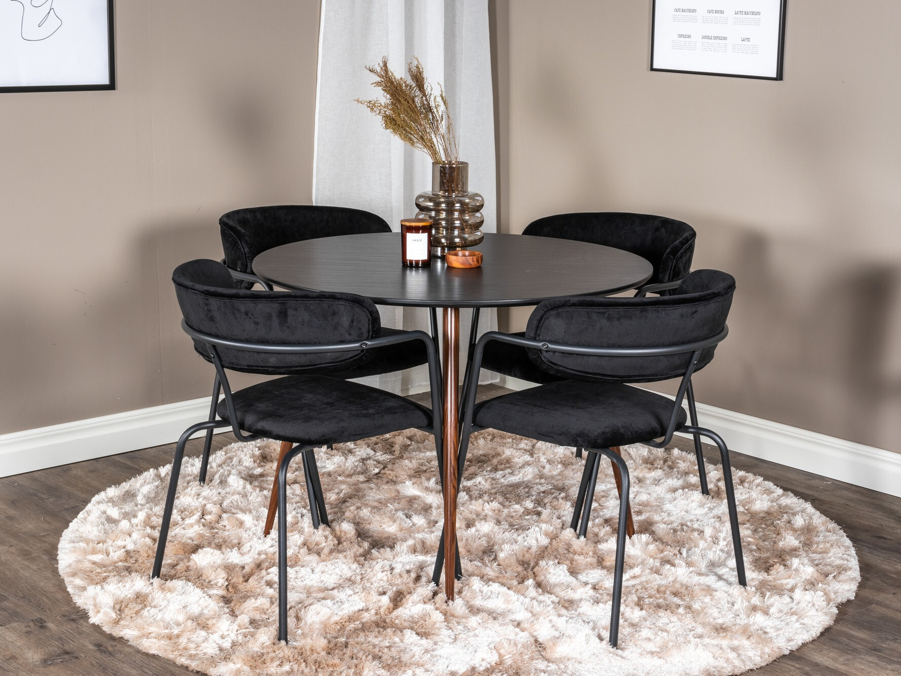 Borðstofusett Dallas 285 (Svartur + Valhneta)
