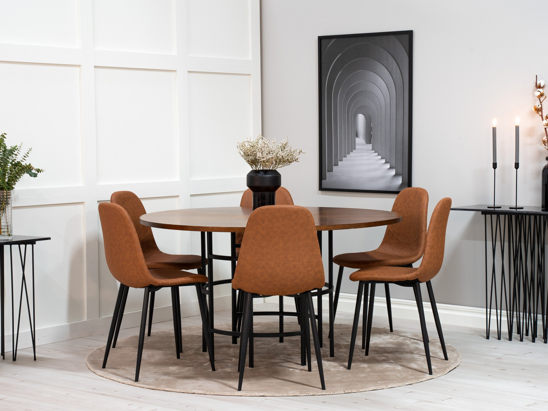 Borðstofusett Dallas 309 (Brúnn + Svartur)
