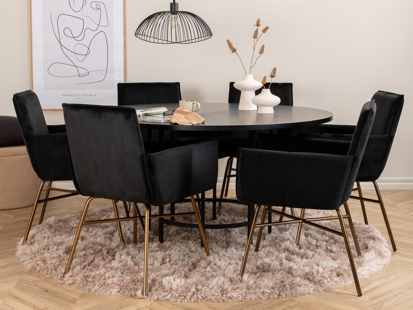 Borðstofusett Dallas 2391 (Svartur + Messing)