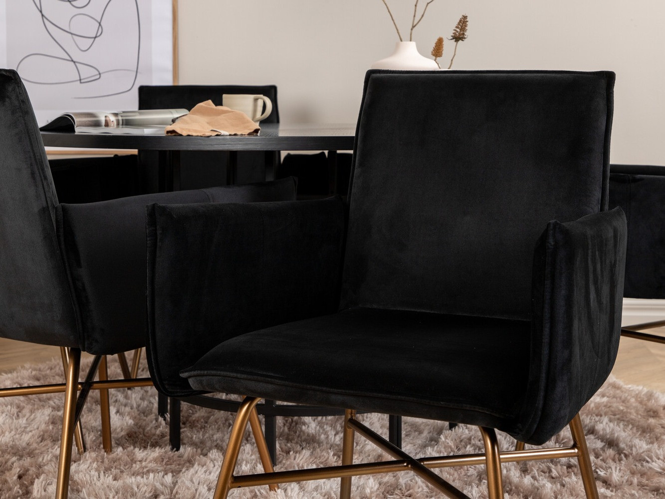 Borðstofusett Dallas 2391 (Svartur + Messing)