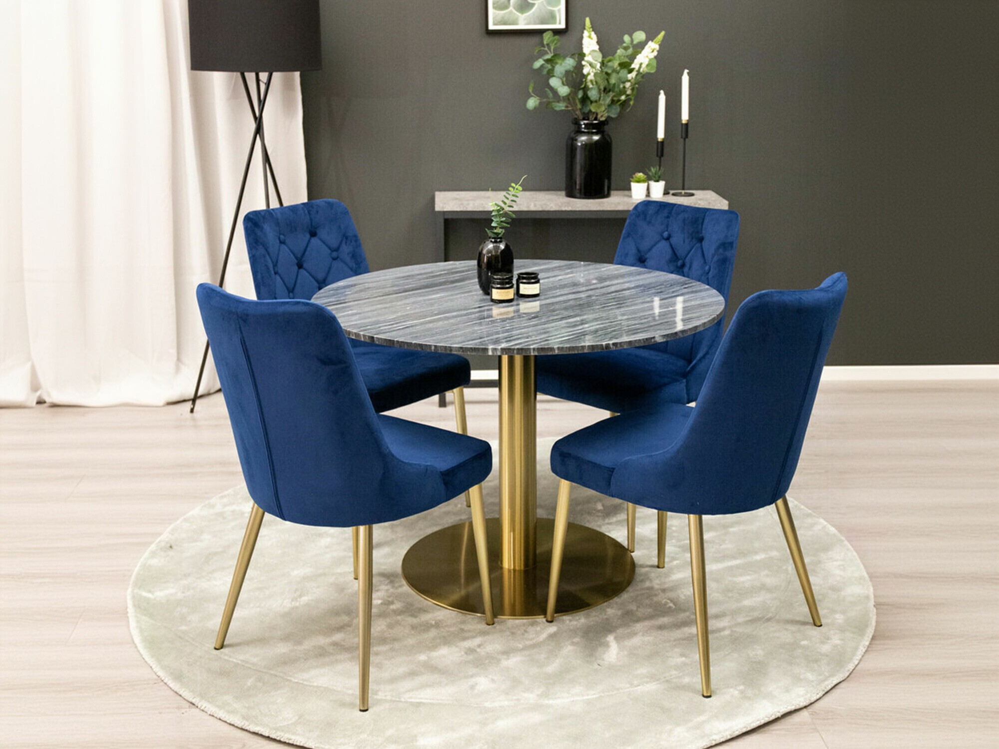 Borðstofusett Dallas 370 (Blár + Gylltur)