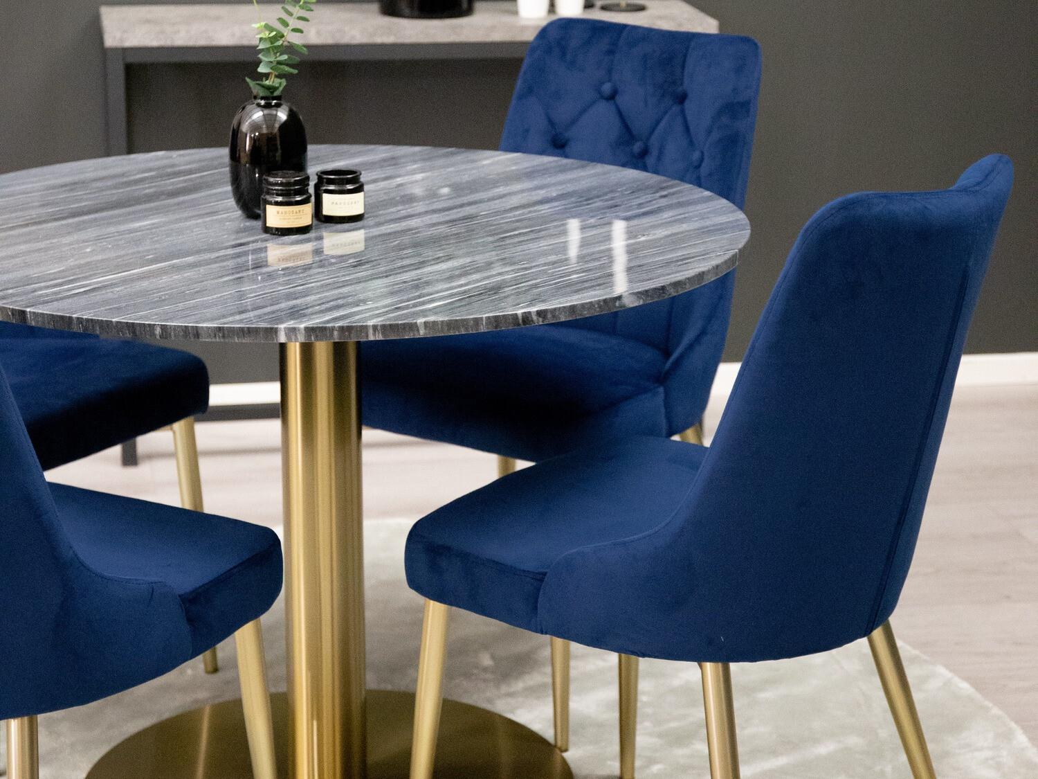 Borðstofusett Dallas 370 (Blár + Gylltur)